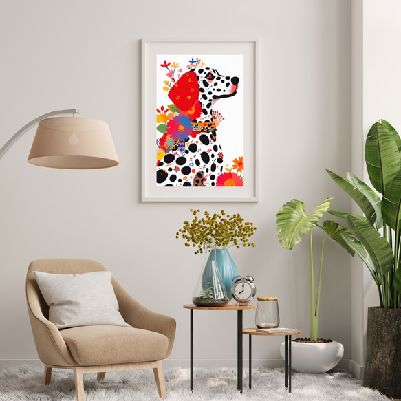 【花とダルメシアン犬の夢の世界 No.1】アートポスター 犬の絵 犬の絵画 犬のイラスト 7枚目の画像