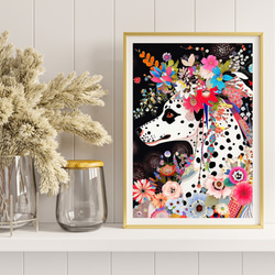 【花とダルメシアン犬の夢の世界 No.2】アートポスター 犬の絵 犬の絵画 犬のイラスト 8枚目の画像