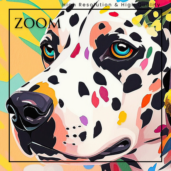【花とダルメシアン犬の夢の世界 No.3】アートポスター 犬の絵 犬の絵画 犬のイラスト 3枚目の画像