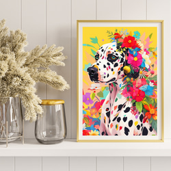 【花とダルメシアン犬の夢の世界 No.3】アートポスター 犬の絵 犬の絵画 犬のイラスト 8枚目の画像