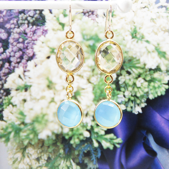 レモンクォーツ カルセドニー ピアス  I-03