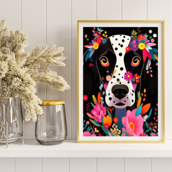 【花とイングリッシュポインター犬の夢の世界 No.1】アートポスター 犬の絵 犬の絵画 犬のイラスト 8枚目の画像