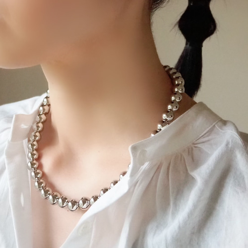 Creema限定 .｡.:* ネックレス 2連 艶めく一粒淡水パール × 漆黒
