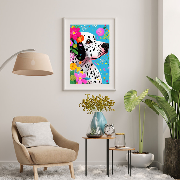 【花とイングリッシュポインター犬の夢の世界 No.2】アートポスター 犬の絵 犬の絵画 犬のイラスト 7枚目の画像