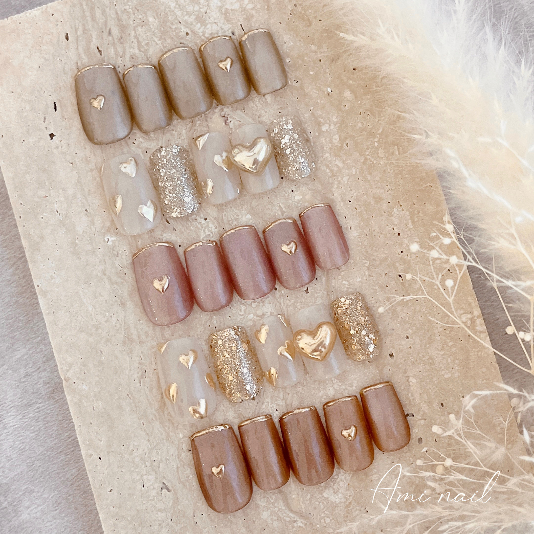 ネイルチップ＊ぷっくりハート ミラーハート ゴールド ピンク ベージュ