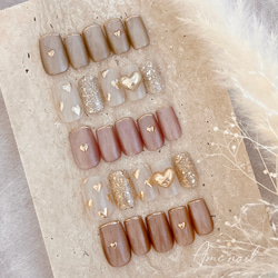 ネイルチップ＊ぷっくりハート ミラーハート ゴールド ピンク ベージュ