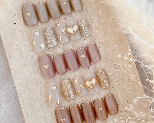 ネイルチップ オーダー ミラー ぷっくりハート マグネット チョコレート 韓国 ネイルチップ オーダー ミラー ぷっくりハート マグネット