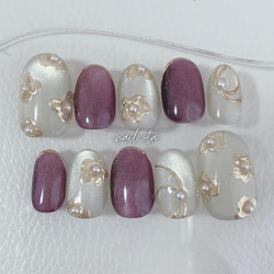 ネイルチップ 成人式 和柄 振袖 紫 マグネット オーダーネイル フルオーダー ネイルチップ 成人式 和柄 振袖 紫 マグネット オーダーネイル