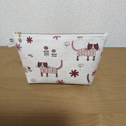【受注製作】綿麻の猫のポーチ（2color） 3枚目の画像