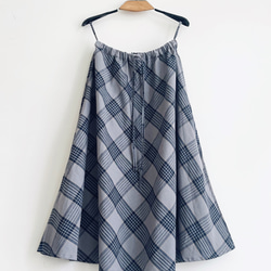 フレアースカート　cotton linen　GreyXNavy タータンチェック 8枚目の画像