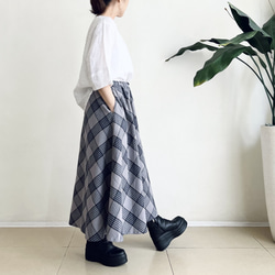 フレアースカート　cotton linen　GreyXNavy タータンチェック 5枚目の画像