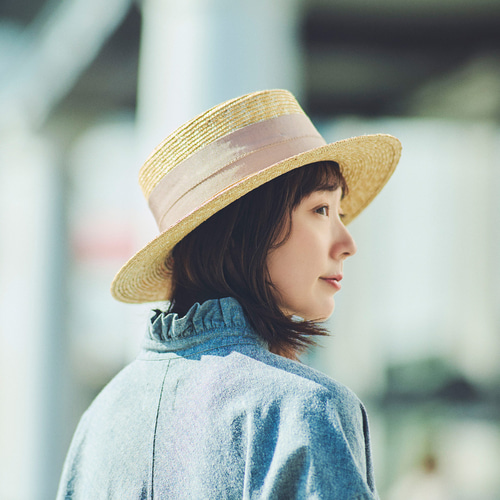 【美品】田中帽子店　アルマ　カンカン帽　黒リボン 美品】田中帽子店 アルマ カンカン帽 黒リボン 田中帽子店 マラン・ジー 太