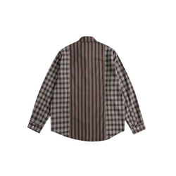 メンズ・レディース兼用·春の新作チェックパッチワークストライプシャツ長袖シャツ W174 16枚目の画像