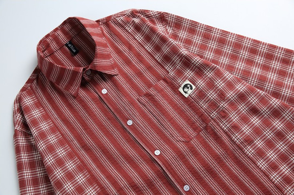 メンズ・レディース兼用·春の新作チェックパッチワークストライプシャツ長袖シャツ W174 17枚目の画像