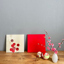 着物のファブリックパネル　輝く紅白の梅（2枚セット）着物リメイク　インテリア　古民家　ひなまつり　壁飾り　日本　土産 1枚目の画像