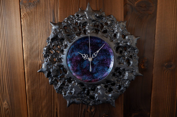 魔界漆塗り壁掛け時計青紫2 ゴシック インテリア 沖縄 掛け時計