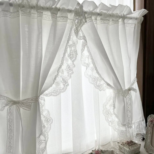 エレガントなラッセルレースが素敵な センタークロスカーテン ホワイト