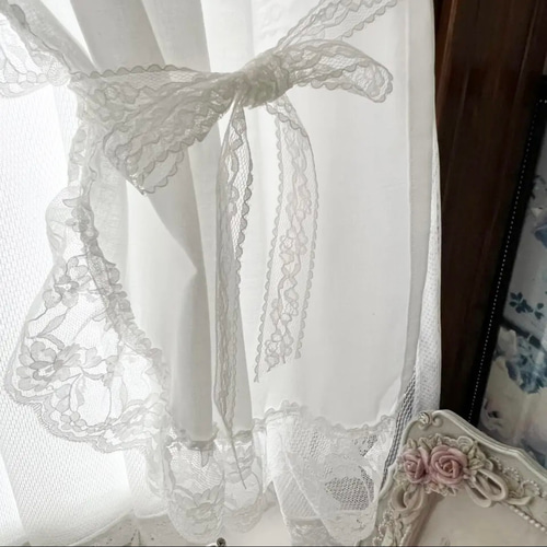 エレガントなラッセルレースが素敵な センタークロスカーテン ホワイト