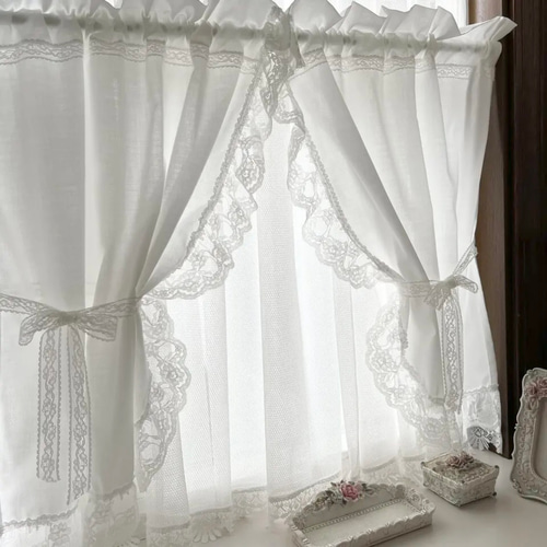 エレガントなラッセルレースが素敵な センタークロスカーテン ホワイト
