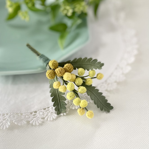 本物保証!  布花やっぱりかわいいミモザのブローチ コサージュ 布花工房 アクセサリー