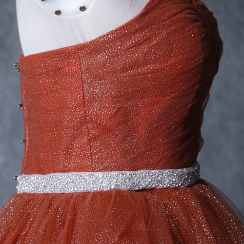 クラシカル カラードレス テラコッタ色 ベアトップ ビジュー ビスチェ  