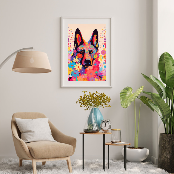 【花とジャーマンシェパード犬の夢の世界 No.3】アートポスター 犬の絵 犬の絵画 犬のイラスト 7枚目の画像