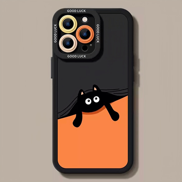 オリジナルイラストiPhoneケース　黒猫　かわいい　シリコン　高級感 1枚目の画像