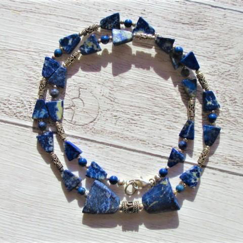 B28】 ネックレス メソポタミア調 ラピスラズリ 銀細工 シルバー 青