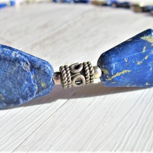 B28】 ネックレス メソポタミア調 ラピスラズリ 銀細工 シルバー 青