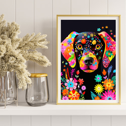 【花とラブラドールレトリバー犬の夢の世界 No.3】アートポスター 犬の絵 犬の絵画 犬のイラスト 8枚目の画像