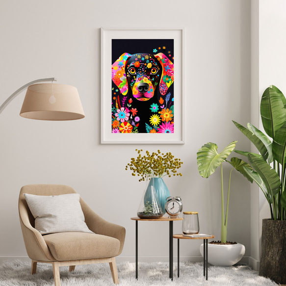 【花とラブラドールレトリバー犬の夢の世界 No.3】アートポスター 犬の絵 犬の絵画 犬のイラスト 7枚目の画像