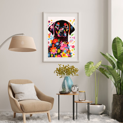 【花とラブラドールレトリバー犬の夢の世界 No.4】アートポスター 犬の絵 犬の絵画 犬のイラスト 7枚目の画像