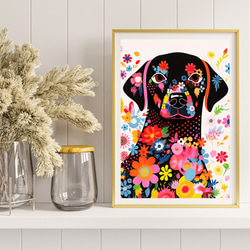 【花とラブラドールレトリバー犬の夢の世界 No.4】アートポスター 犬の絵 犬の絵画 犬のイラスト 8枚目の画像