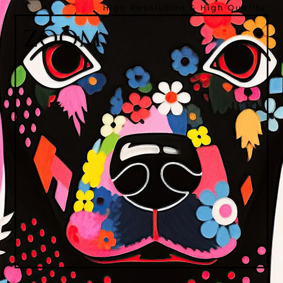 【花とラブラドールレトリバー犬の夢の世界 No.4】アートポスター 犬の絵 犬の絵画 犬のイラスト 3枚目の画像