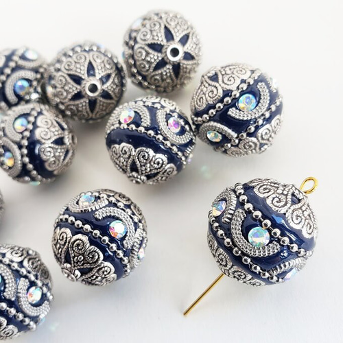 オリジナル手染めビーズ使用♪ネイビーブルーのインドネシアビーズのボールペン❤ オリジナル手染めビーズ使用♪ネイビーブルーのインドネシアビーズの