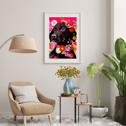 【花とラブラドールレトリバー犬の夢の世界 No.5】アートポスター 犬の絵 犬の絵画 犬のイラスト 7枚目の画像