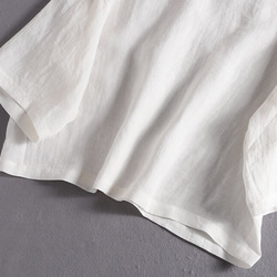 ★僅樣品銷售1件★100%亞麻落袖3/4袖襯衫寬鬆白色190702-1 第4張的照片