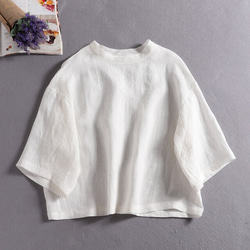 ★僅樣品銷售1件★100%亞麻落袖3/4袖襯衫寬鬆白色190702-1 第1張的照片