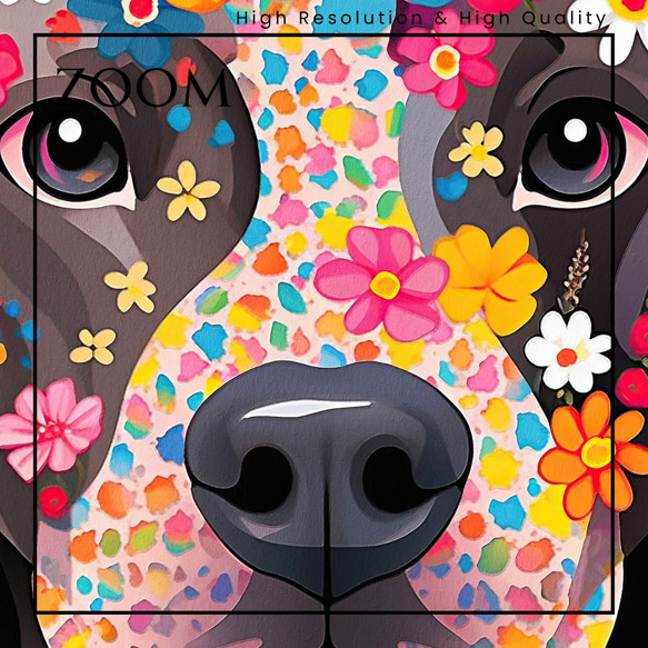 【花とピットブル犬の夢の世界 No.1】アートポスター 犬の絵 犬の絵画 犬のイラスト 3枚目の画像