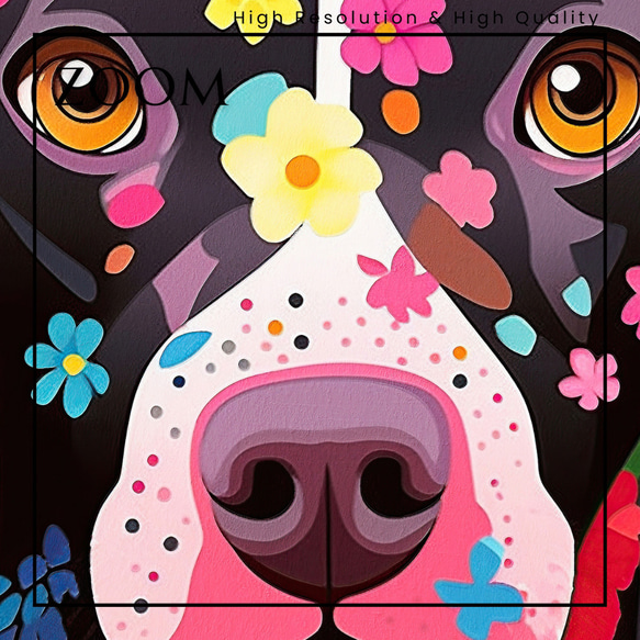 【花とピットブル犬の夢の世界 No.2】アートポスター 犬の絵 犬の絵画 犬のイラスト 3枚目の画像