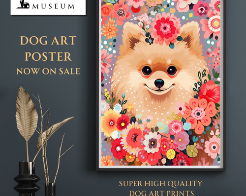 花とポメラニアン犬の夢の世界 No.1】ジークレー版画＊名入れOK