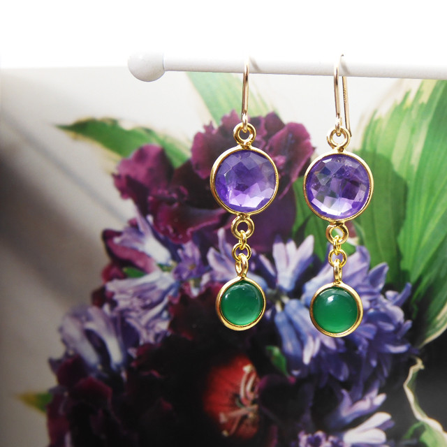アメジスト グリーンオニキス ピアス  I-04