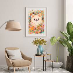 【花とポメラニアン犬の夢の世界 No.2】アートポスター 犬の絵 犬の絵画 犬のイラスト 7枚目の画像