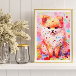 【花とポメラニアン犬の夢の世界 No.6】アートポスター 犬の絵 犬の絵画 犬のイラスト 8枚目の画像