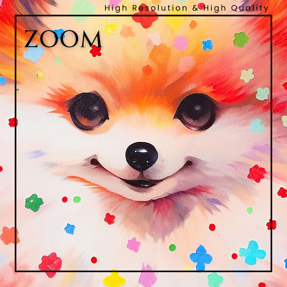 【花とポメラニアン犬の夢の世界 No.6】アートポスター 犬の絵 犬の絵画 犬のイラスト 3枚目の画像