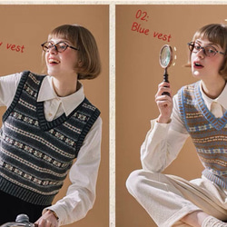 2色 ウール100% Vネック フェアアイルベスト 【春秋冬】 ベスト ねまき