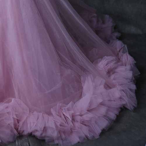 豪華！ カラードレス 薄ピンク 取り外しオフショルダー ラッフルフリル