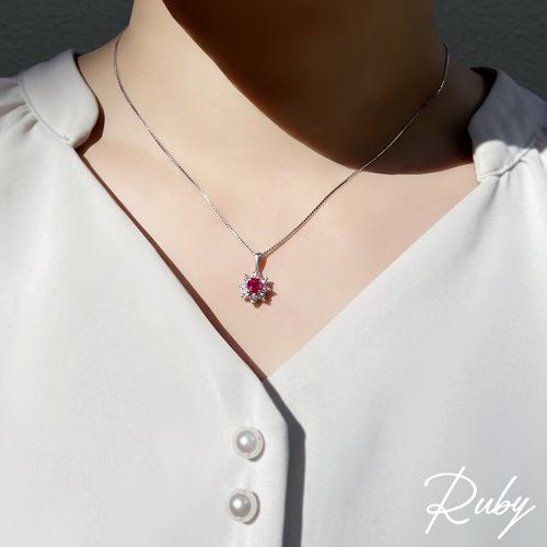1点物】プラチナ 天然 ルビー ダイヤモンド 花 モチーフ ベネチア