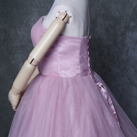 豪華！ カラードレス  薄ピンク  ベアトップ  ラッフルフリル   プリンセスライン  披露宴/結婚式 6枚目の画像