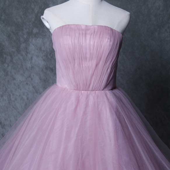 豪華！ カラードレス  薄ピンク  ベアトップ  ラッフルフリル   プリンセスライン  披露宴/結婚式 4枚目の画像